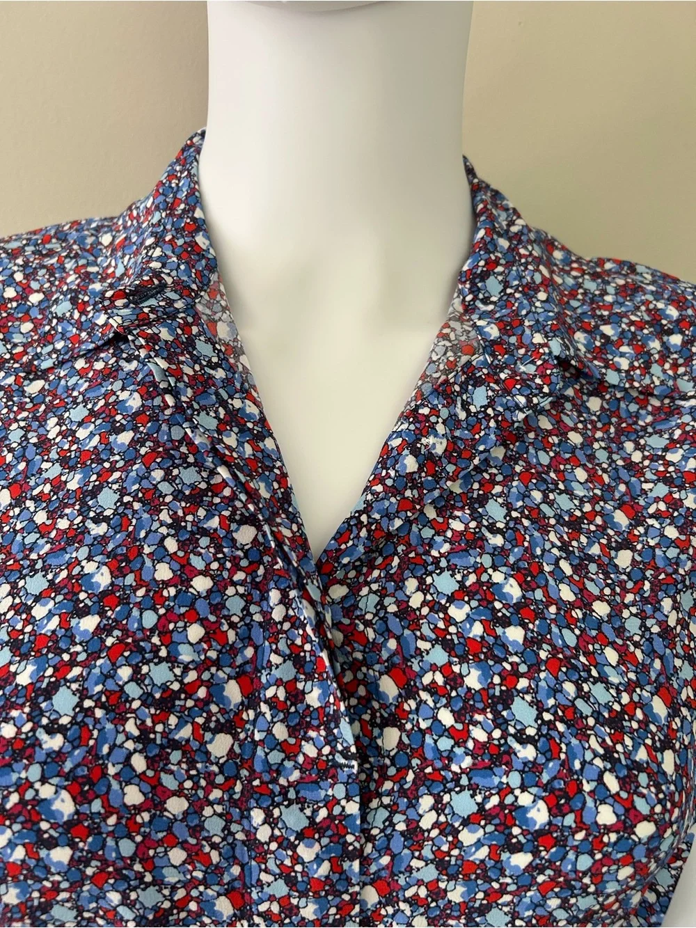 Tory Burch Silk Shirt Dress 0 Blue Red Abstract Print Belted Mini Dress